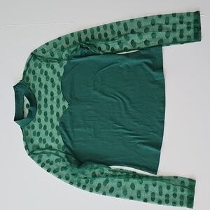 SHEIN Emerald Green Polka Dot Mesh Sleeves Women's Top XL Faux Corset Comfy EUC